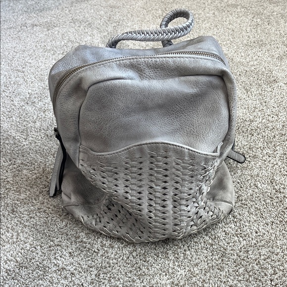 Moda Luxe Handbags - Gray Woven Leather Mini Backpack
